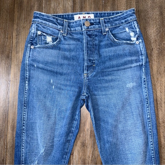 AMO Babe Straight Leg Jeans 27 Button Fly Whiskers Mid Rise - Picture 7 of 10